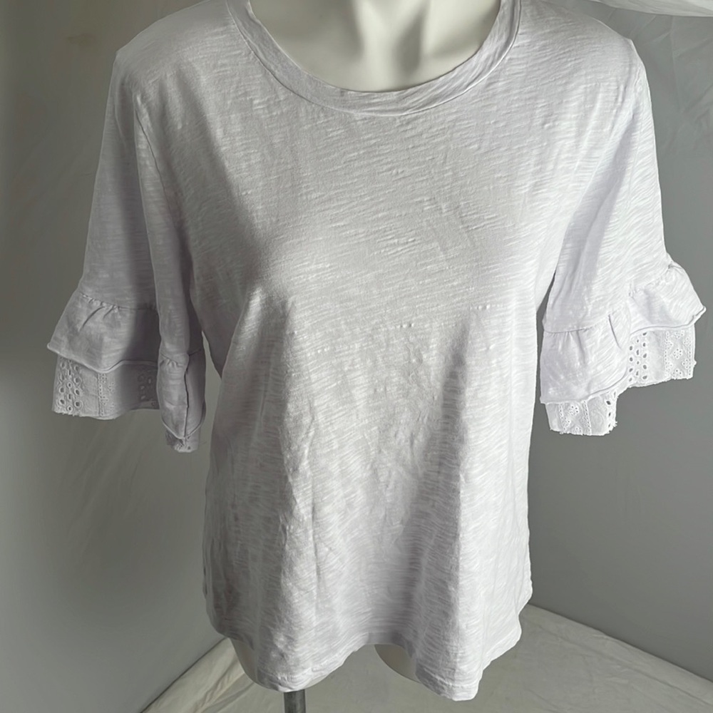 Dylan white tiered eyelet flutter sleeve burnout t-shirt